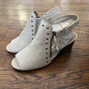 Yuu Irina Faux Suede Studded Zipper Sling Back Block Heel 11W